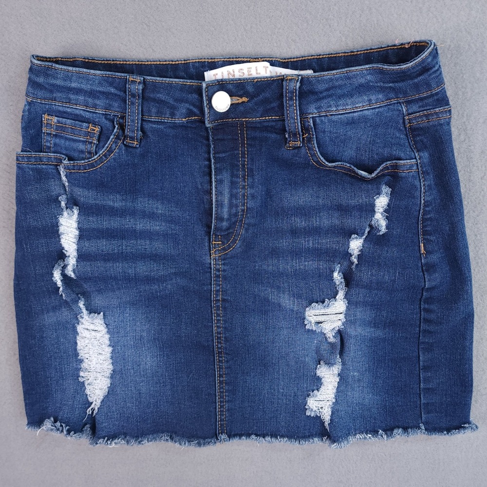 Tinseltown Denim Couture Skirt 3 Distressed Raw Hem Blue Jean Mini Streetwear